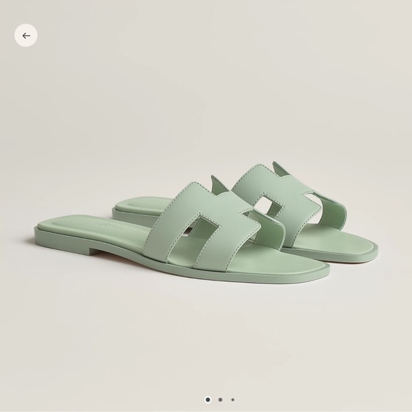 Hermes Shoes - HERMES Oran Mint Green Slide Sandals 38.5